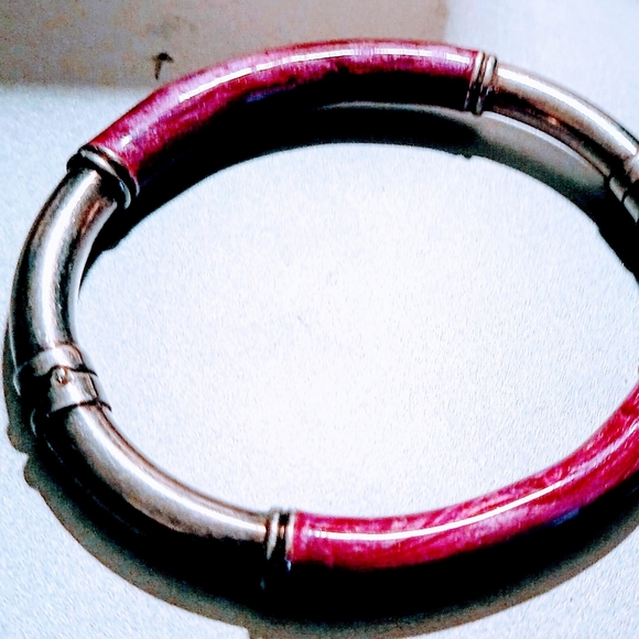 Vintage Milor Sterling Silver & Pink Fushia Enamel Bangle size 7 Bracelet - Picture 6 of 9